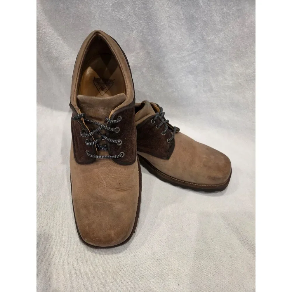 John Fluevog Future Angel Shoes Mens Two Tone Brown Leather Suede Square Toe 11
